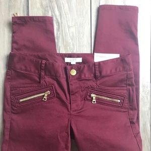 LOFT Burgundy Marisa Skinny Ankle Zip Pants